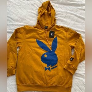 PLAYBOY Golden Hoodie with Blue Emblem